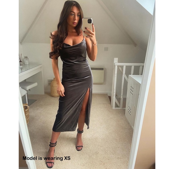 ZARA | VELVET MIDI SLIP DRESS HIGH SLIT ASYMMETRICAL STRAPS SEXY FORMAL WEDDING - Picture 4 of 8